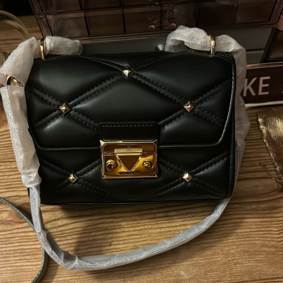 Michael Kors Black Quilted Leather Bag with Gold Accents - Picture 1 of 7